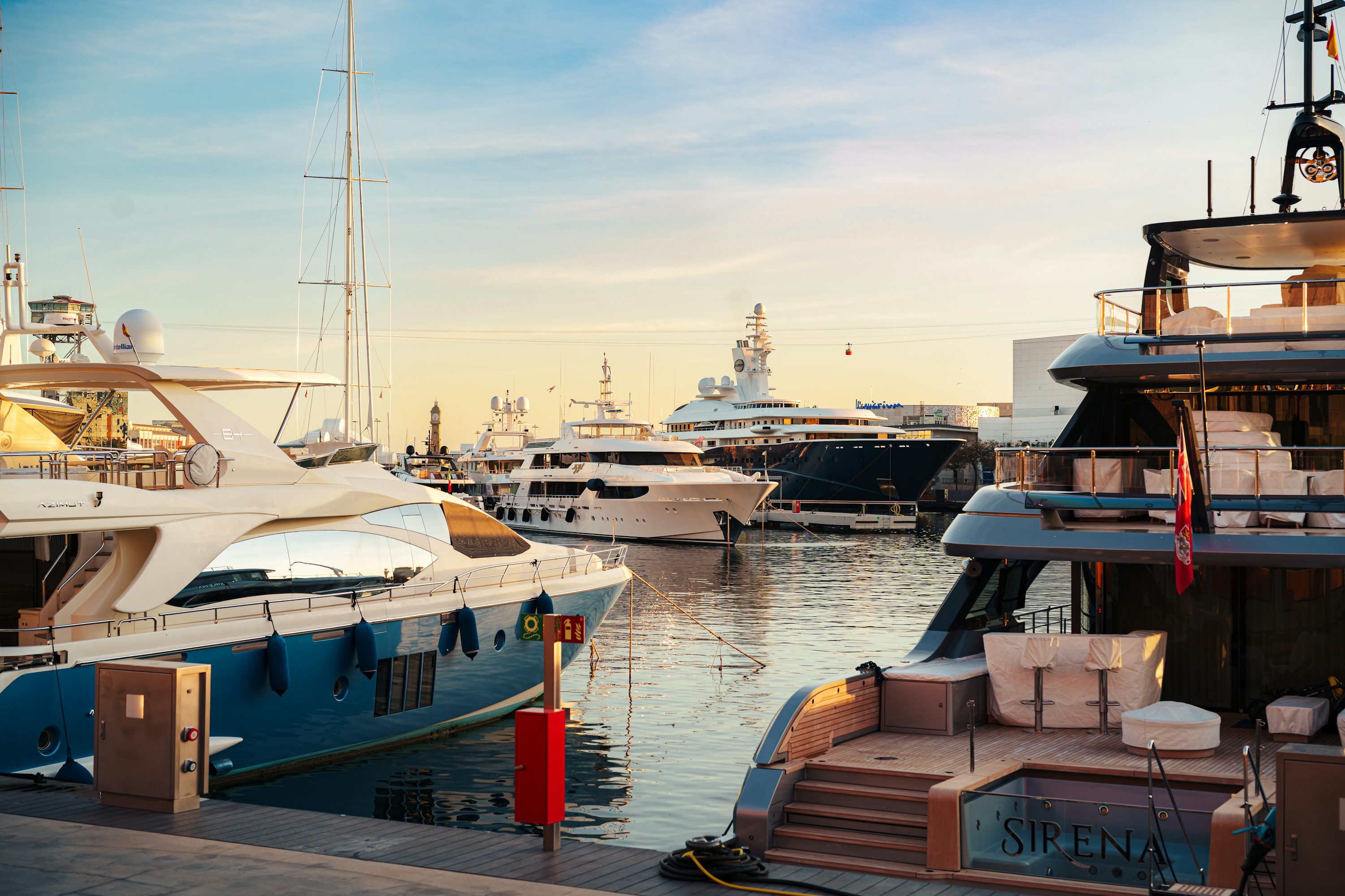 Luxury boats docked in a marina
